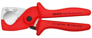KNIPEX PlastiCut® Труборез-ножницы для шлангов и защитных труб (Ø 25 мм), L-185 мм, держатель KN-9020185SB — Фирменный магазин Knipex в России