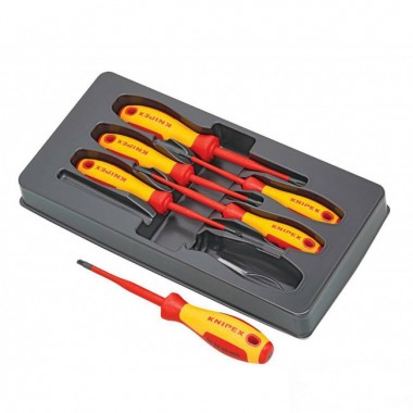 Набор тонких отвёрток VDE 1000V, 6 предметов, комлектация: SL2.5/4.0 шлиц. (KN-982025/40SL), PH1/2 крестовые (KN-982401/02SLS), PZ1/2 (KN-982501/02SL) диэлектрические KNIPEX KN-002012V04 — Фирменный магазин Knipex в России