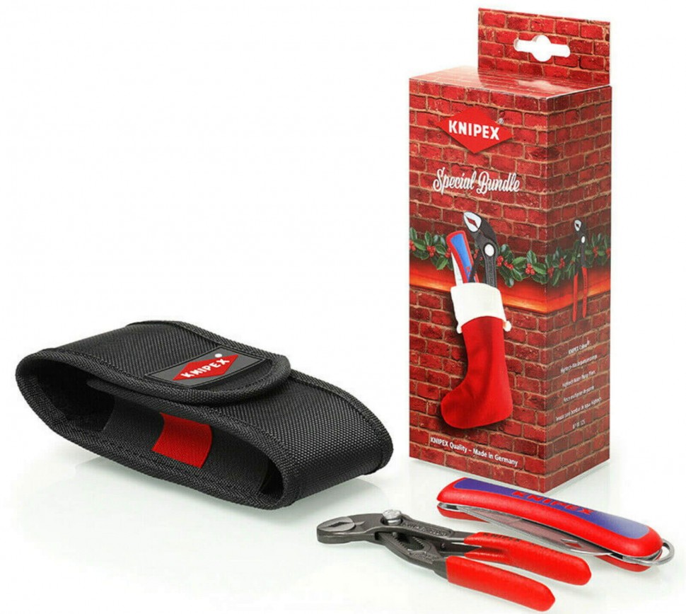KN-002072S6 Рождественский набор инструментов 3 предмета: клещи Cobra® KN-8701125, нож электрика KN-162050, поясная сумка KN-001972 фото 1 — Фирменный магазин Knipex в России