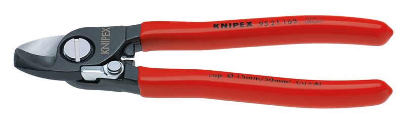 Ножницы для резки кабелей KNIPEX 95 21 165SB с пружиной, L-165 мм, чёрный, обливные рукоятки, с подвесом, KN-9521165SB фото 1 — Фирменный магазин Knipex в России