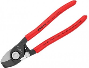 Ножницы для резки кабелей KNIPEX 95 21 165SB с пружиной, L-165 мм, чёрный, обливные рукоятки, с подвесом, KN-9521165SB &mdash; Фирменный магазин Knipex в России